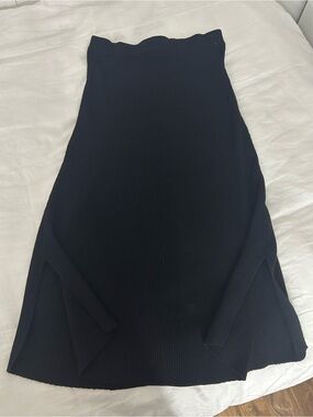Wishlist Black Ribbed Midi Skirt with Side Slits